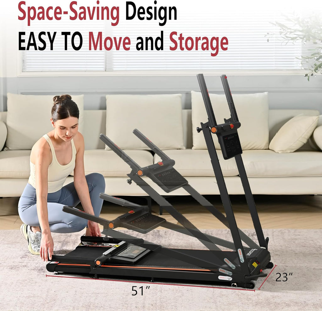 Treadmill with Incline, 3 in 1 under Desk Treadmill Walking Pad with Removable Desk Workstation 3.5HP Foldable Compact Walking Treadmills for Home Small Office with Wristband Remote Control