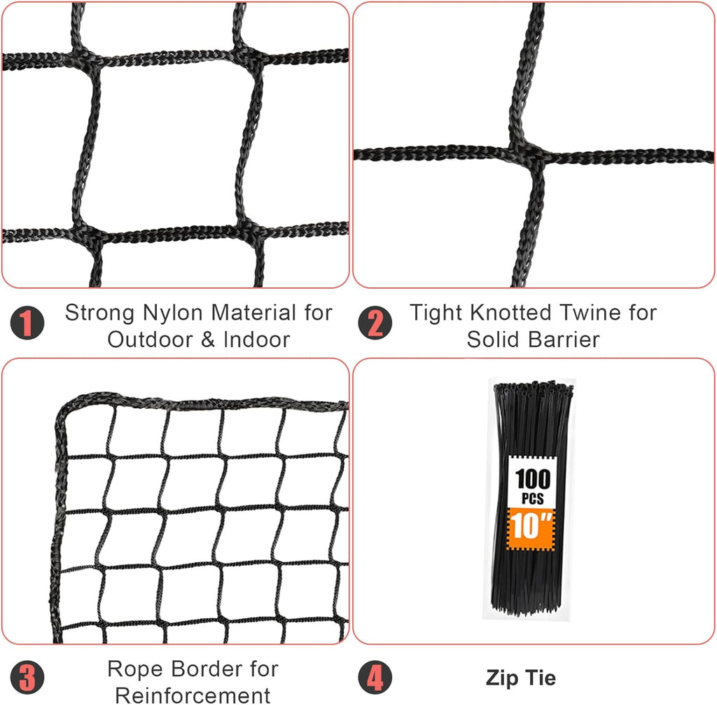 Baseball Batting Cage Net, Frame Not Include, Baseball and Softball Cage Netting with Door, Target Cloth, Heavy Duty Enclosed Hitting Cage Net for Backyard and Indoor