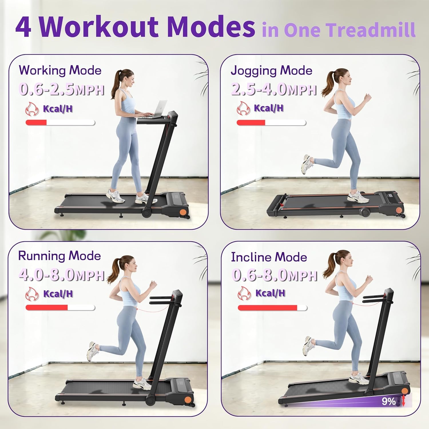 Foldable Walking Pad Treadmill for Home with Handle Bar and Removable Desk, 4.0HP under Desk Treadmill with Incline, 330 Lb Compact Treadmill for Small Spaces with Wristband Remote Control