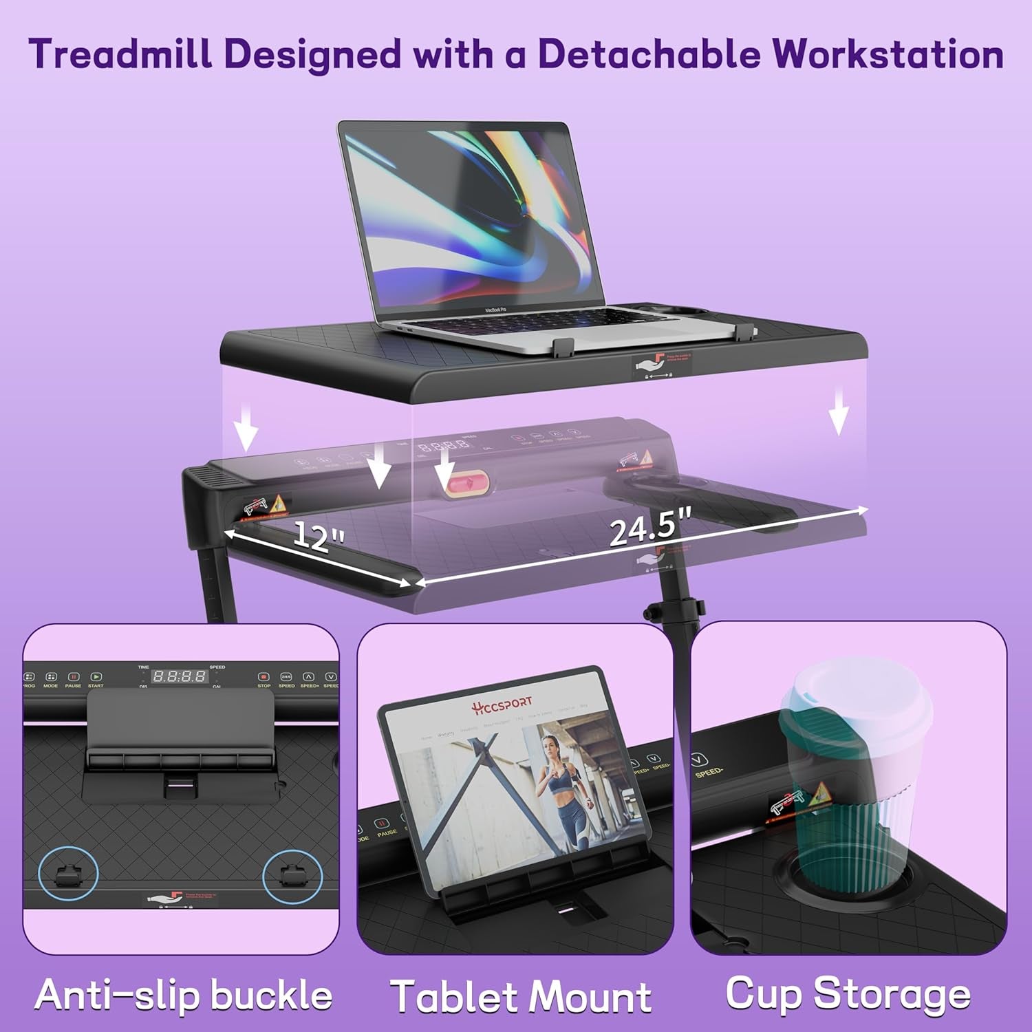 Foldable Walking Pad Treadmill for Home with Handle Bar and Removable Desk, 4.0HP under Desk Treadmill with Incline, 330 Lb Compact Treadmill for Small Spaces with Wristband Remote Control
