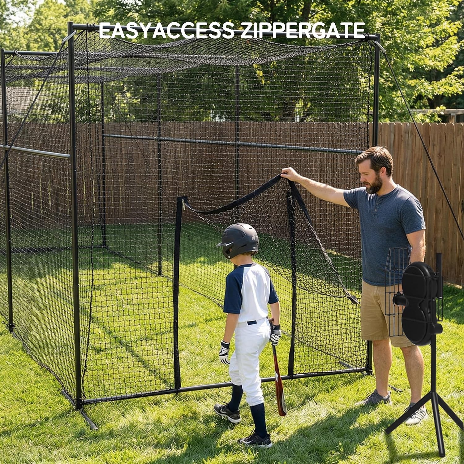 40FT Batting Cage, Baseball Softball Hitting Cage Net and Frame, Heavy Duty Baseball Softball Training Equipment, Framed Batting Cage Complete Package for Hitting and Pitching Practice, Black