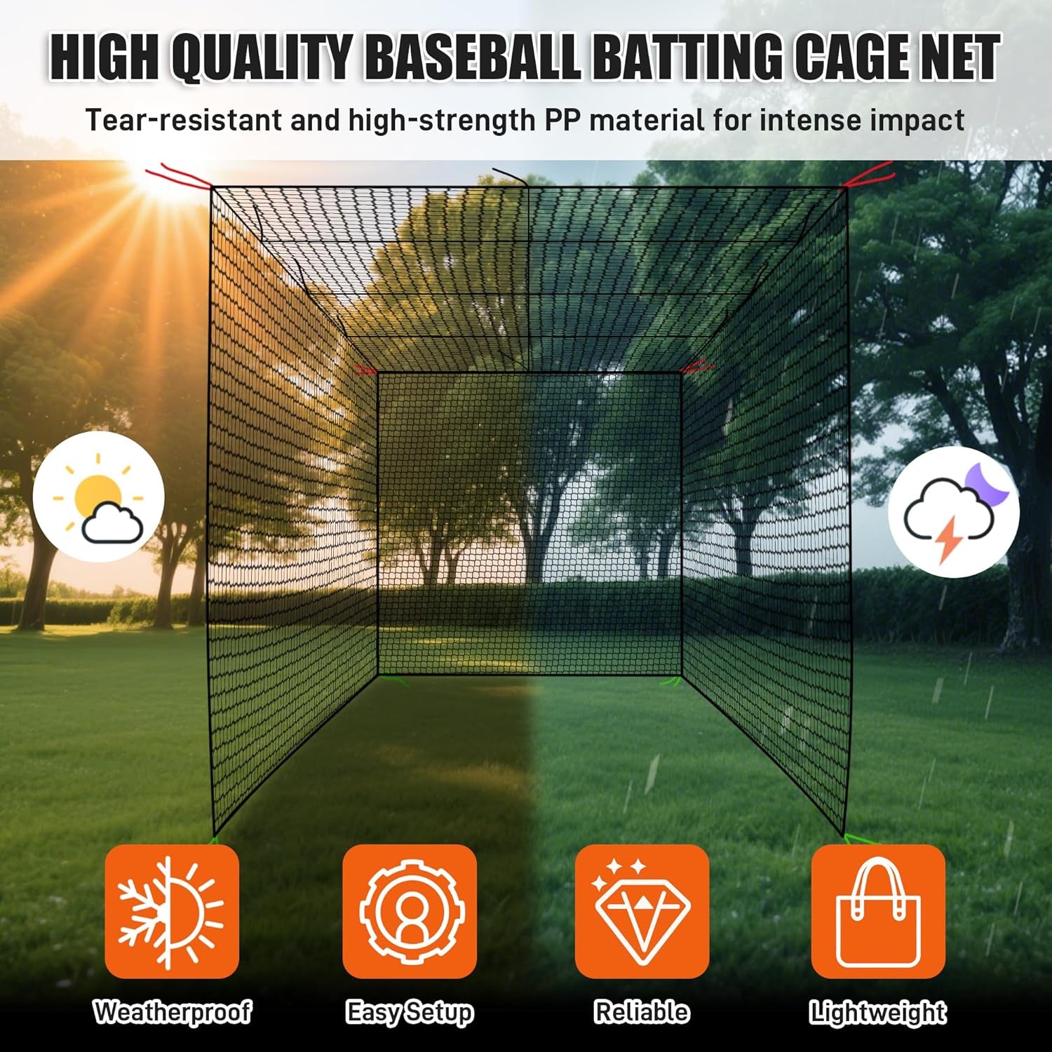 Baseball Batting Cage Net, 10X10X20/10X10X35Ft Softball Baseball Batting Netting for Backyard, Portable Hitting Practice Training Only Net with Carabiners & Carry Bag for Home Indoor Outdoor