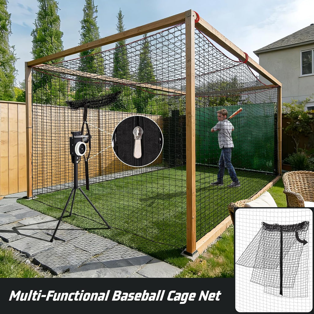 Baseball Batting Cage Net, Frame Not Include, Baseball and Softball Cage Netting with Door, Target Cloth, Heavy Duty Enclosed Hitting Cage Net for Backyard and Indoor