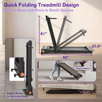 Foldable Walking Pad Treadmill for Home with Handle Bar and Removable Desk, 4.0HP under Desk Treadmill with Incline, 330 Lb Compact Treadmill for Small Spaces with Wristband Remote Control