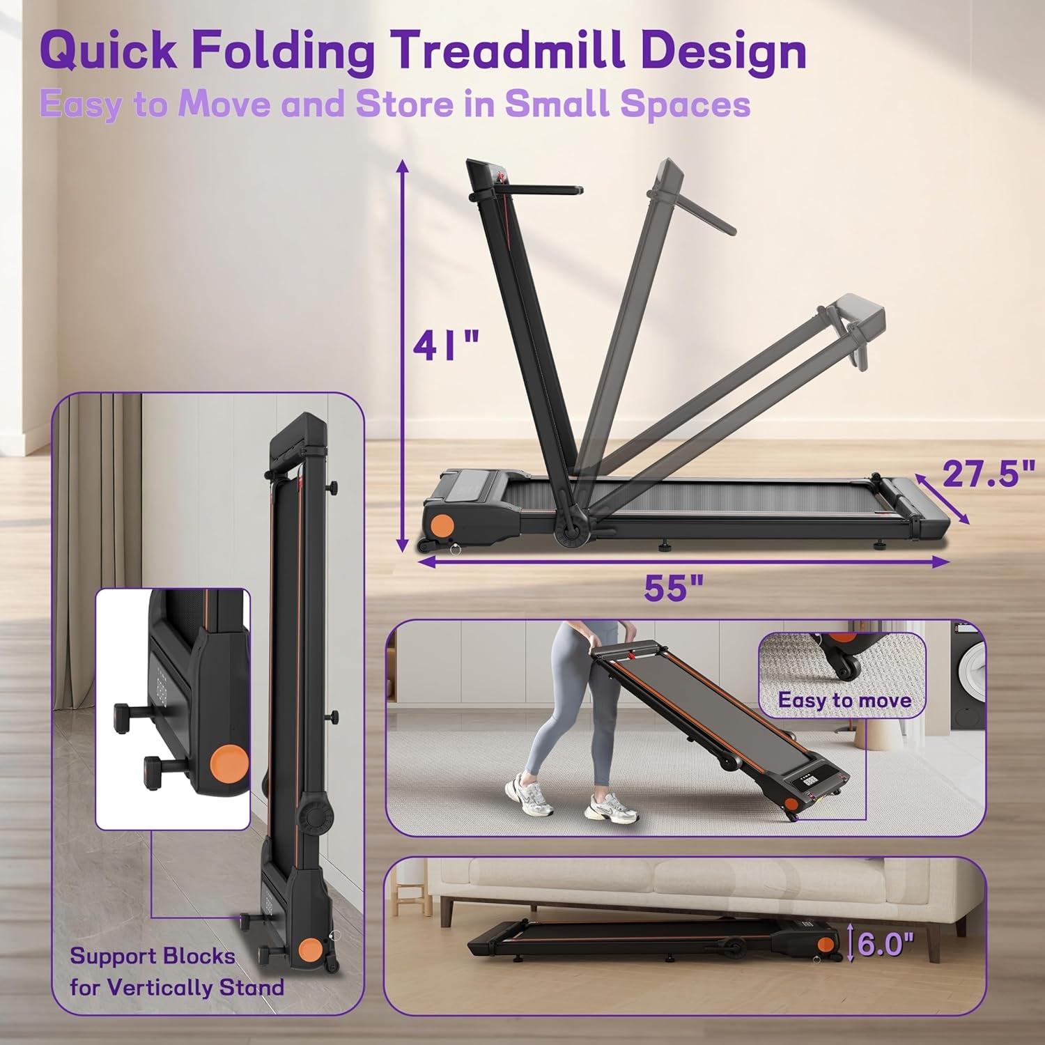 Foldable Walking Pad Treadmill for Home with Handle Bar and Removable Desk, 4.0HP under Desk Treadmill with Incline, 330 Lb Compact Treadmill for Small Spaces with Wristband Remote Control