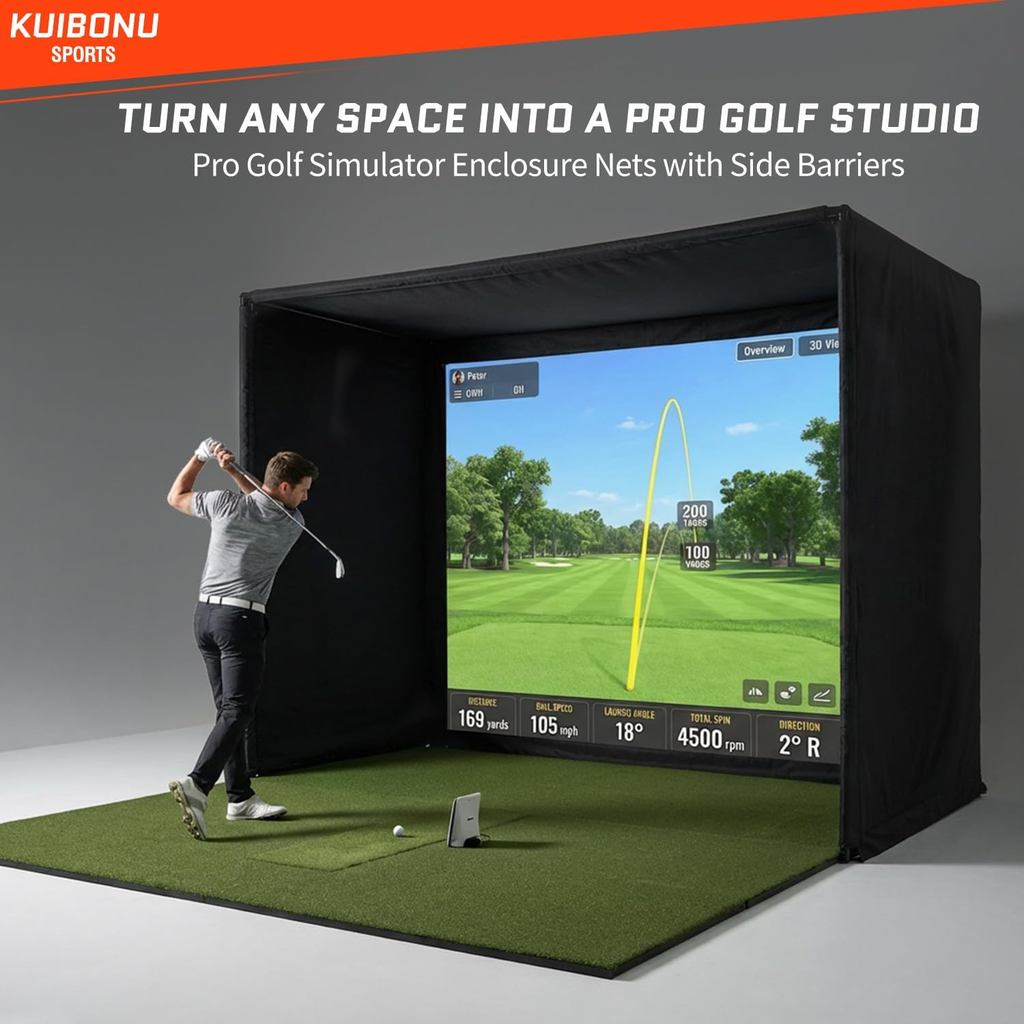 Upgraded Golf Simulator Enclosure, 10 X 8 Ft Golf Simulators for Home, HD Triple Layer Impact Screen, Foam Padding Steel Frame, Side Barrier Netting & Lightproof Cloth