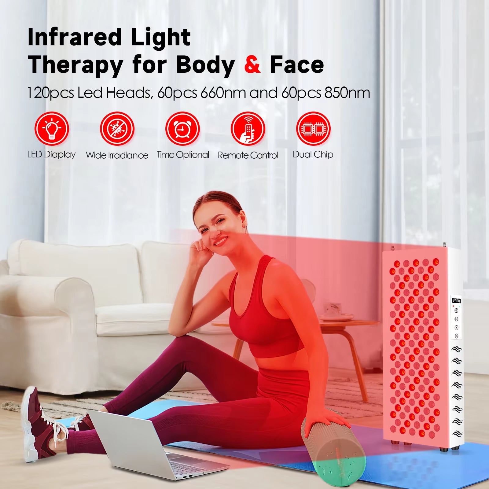 Red Light Therapy for Body Face Panel Lamp 850Nm 660Nm 600W near Infrared Light LED Health Beauty Devices for Face Body Muscle