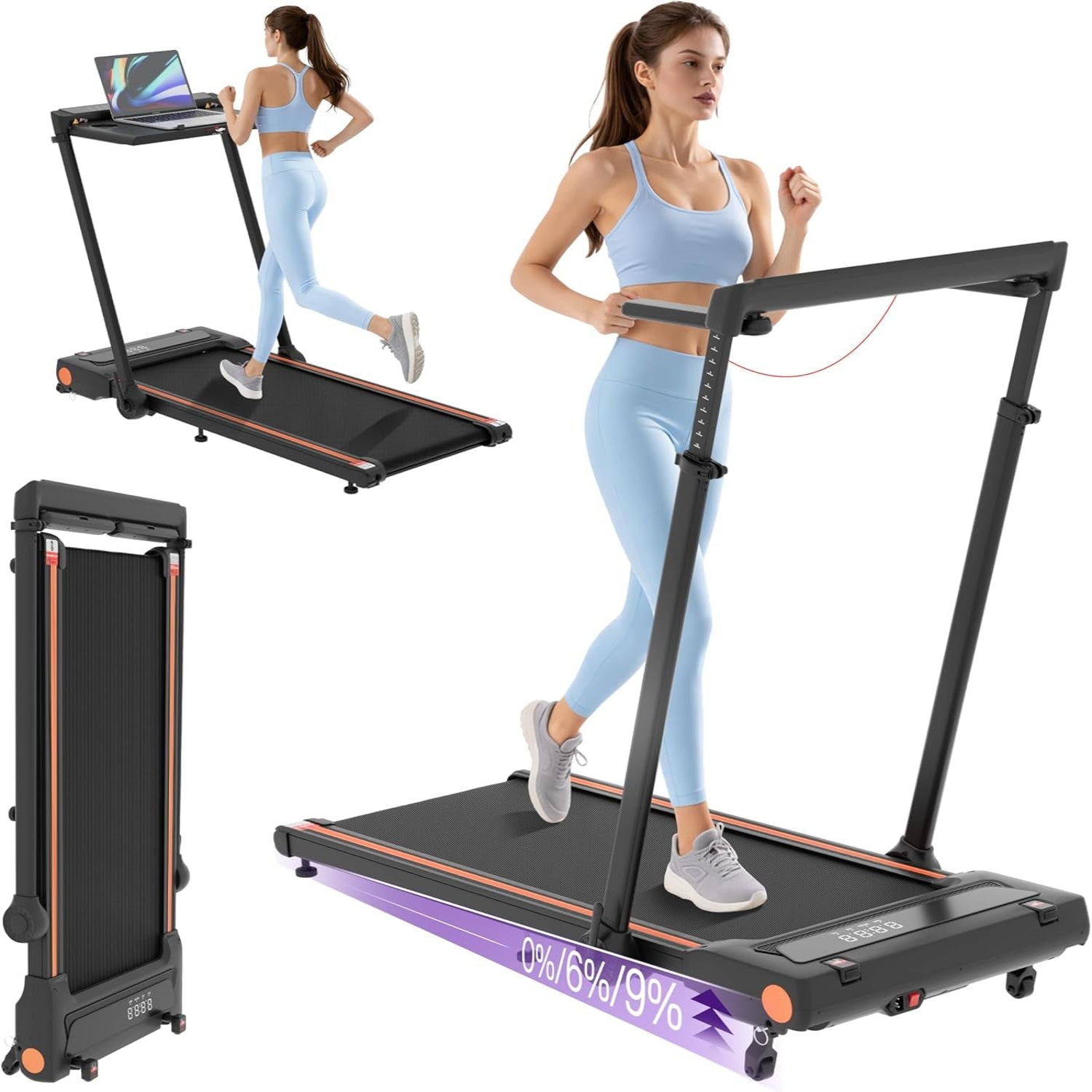 Foldable Walking Pad Treadmill for Home with Handle Bar and Removable Desk, 4.0HP under Desk Treadmill with Incline, 330 Lb Compact Treadmill for Small Spaces with Wristband Remote Control