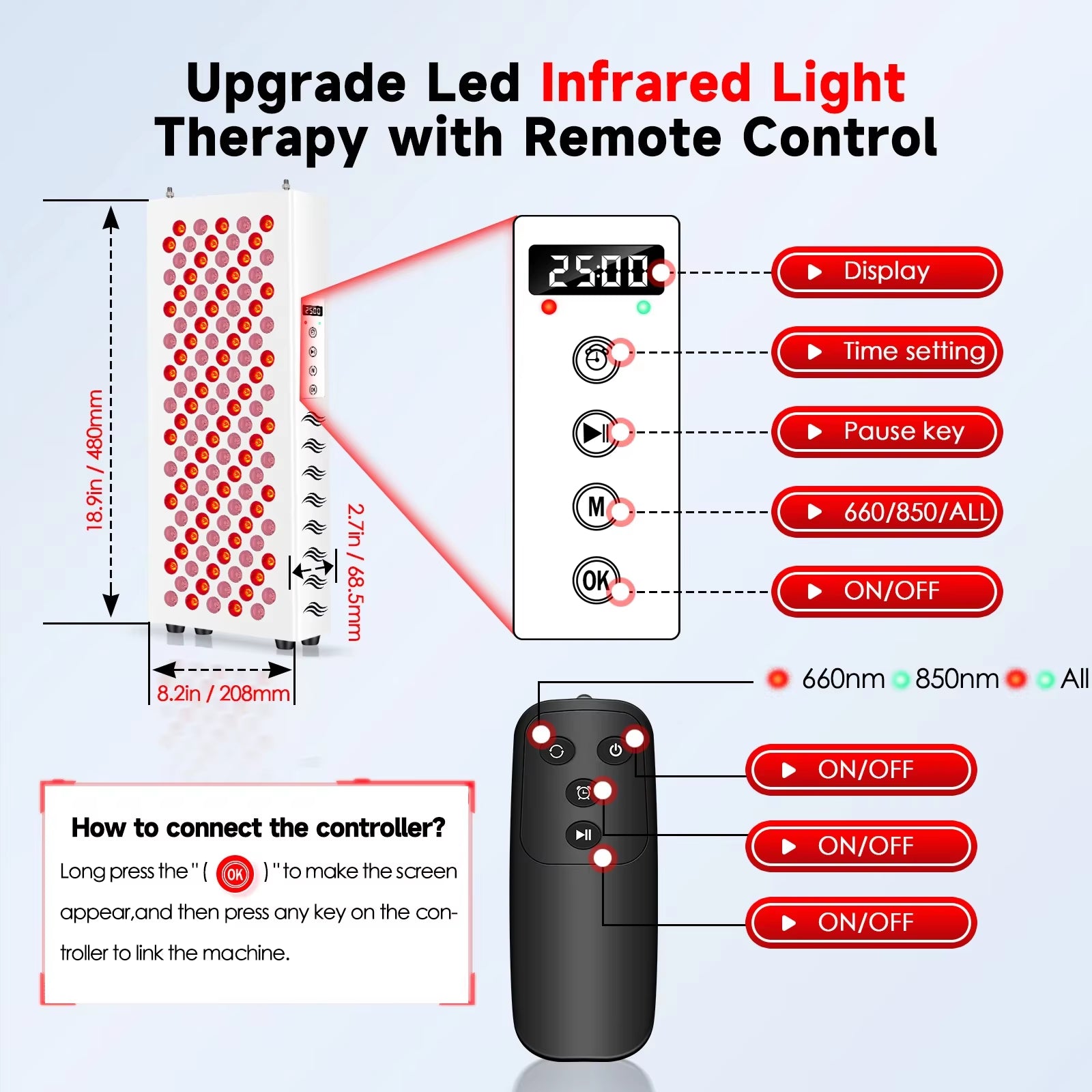 Red Light Therapy for Body Face Panel Lamp 850Nm 660Nm 600W near Infrared Light LED Health Beauty Devices for Face Body Muscle