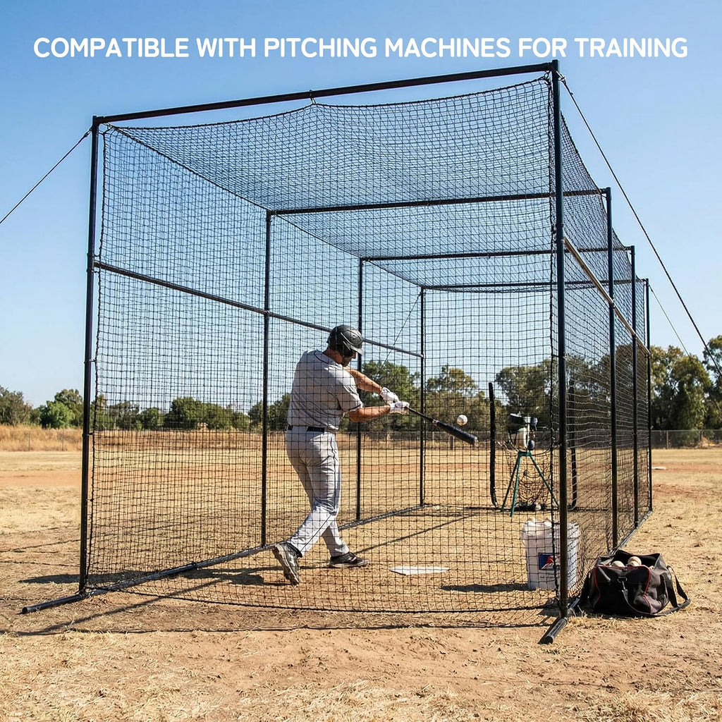40FT Batting Cage, Baseball Softball Hitting Cage Net and Frame, Heavy Duty Baseball Softball Training Equipment, Framed Batting Cage Complete Package for Hitting and Pitching Practice, Black