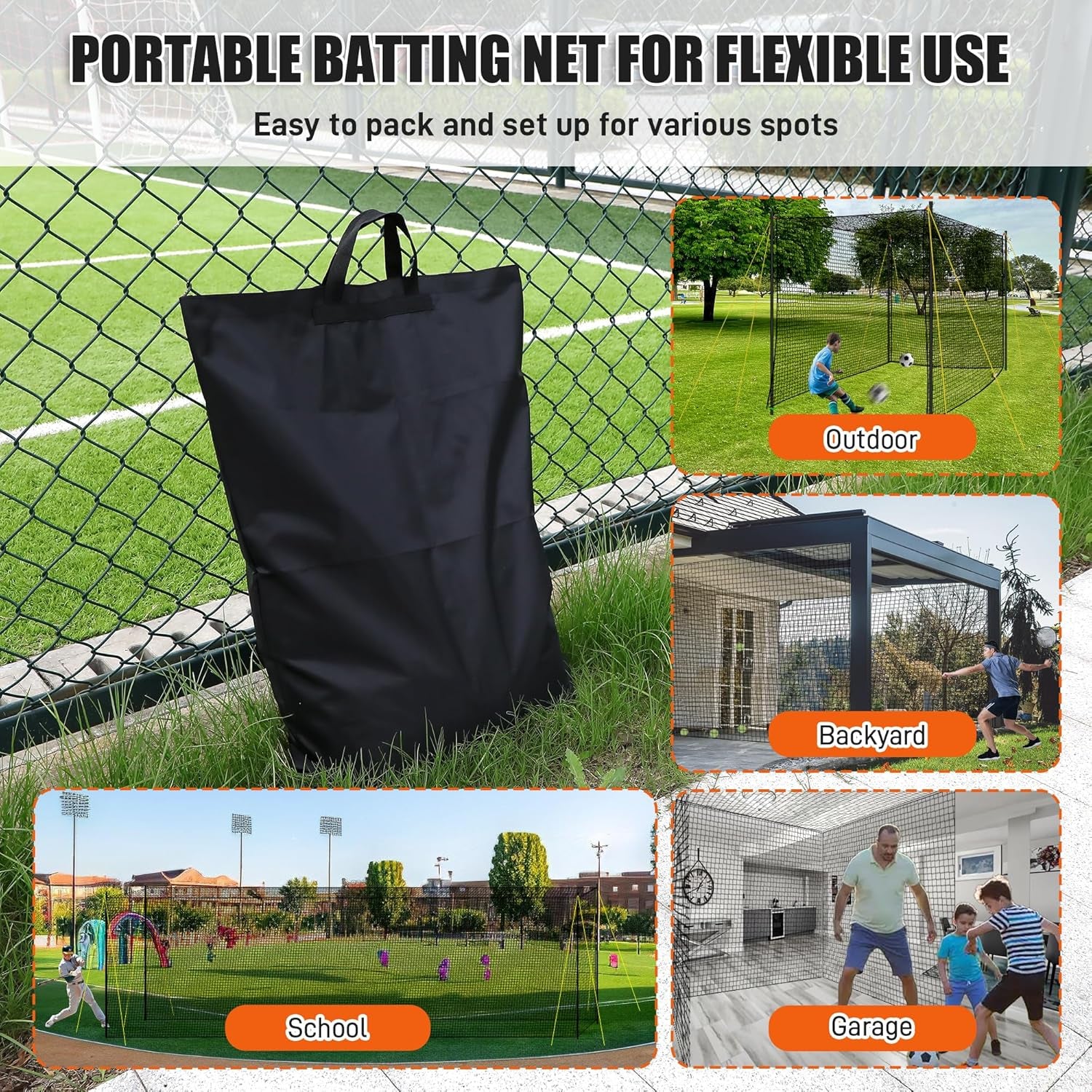 Baseball Batting Cage Net, 10X10X20/10X10X35Ft Softball Baseball Batting Netting for Backyard, Portable Hitting Practice Training Only Net with Carabiners & Carry Bag for Home Indoor Outdoor
