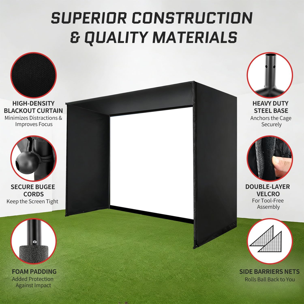 Upgraded Golf Simulator Enclosure, 10 X 8 Ft Golf Simulators for Home, HD Triple Layer Impact Screen, Foam Padding Steel Frame, Side Barrier Netting & Lightproof Cloth