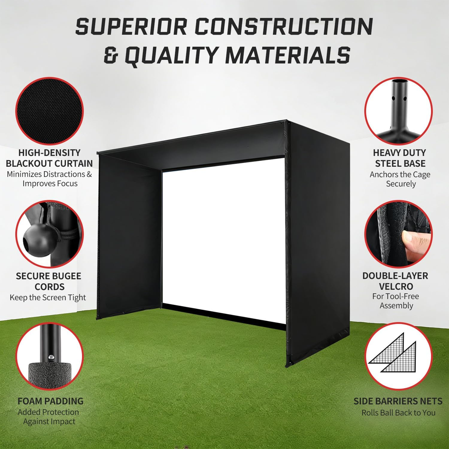 Upgraded Golf Simulator Enclosure, 10 X 8 Ft Golf Simulators for Home, HD Triple Layer Impact Screen, Foam Padding Steel Frame, Side Barrier Netting & Lightproof Cloth