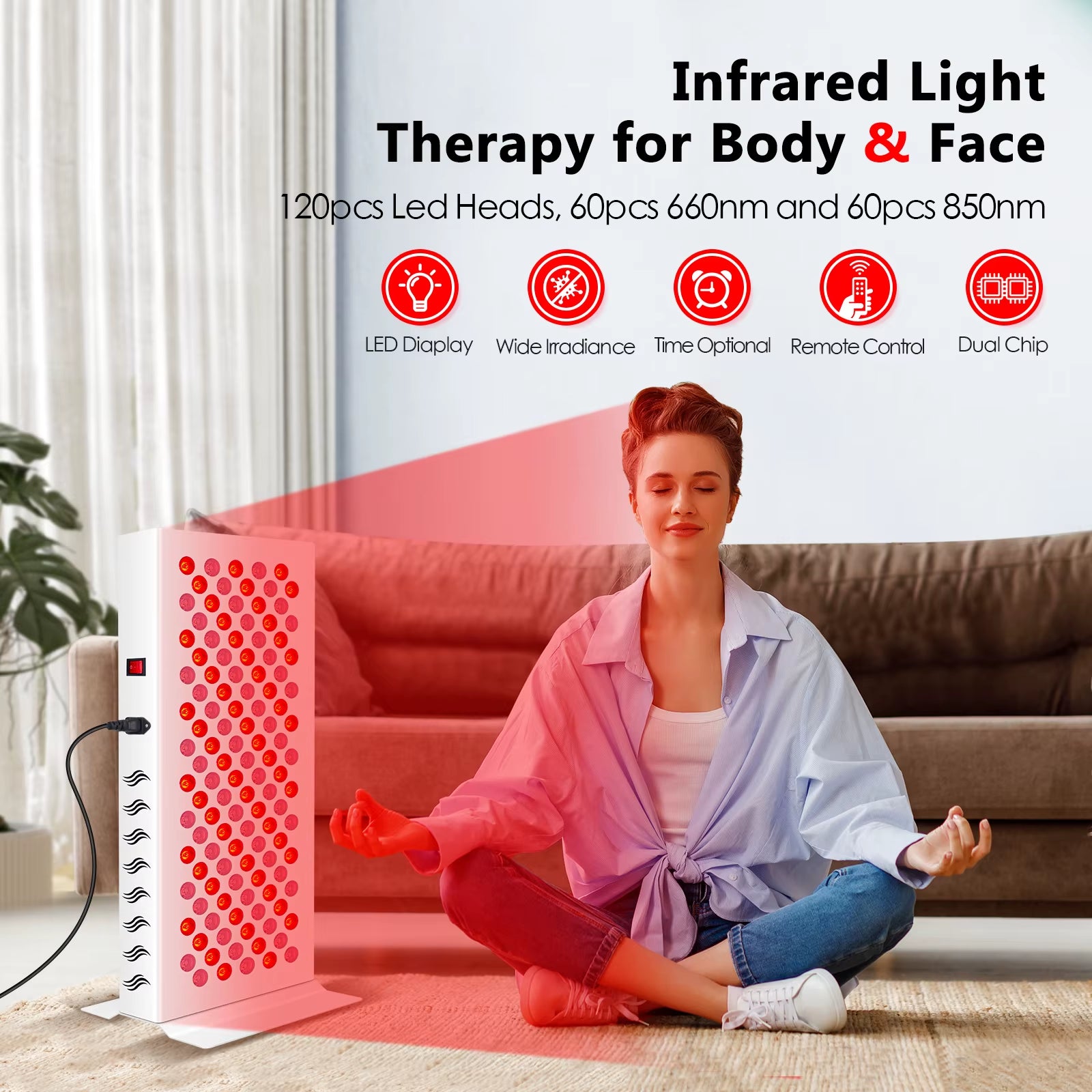 Red Light Therapy for Body Face Panel Lamp 850Nm 660Nm 600W near Infrared Light LED Health Beauty Devices for Face Body Muscle