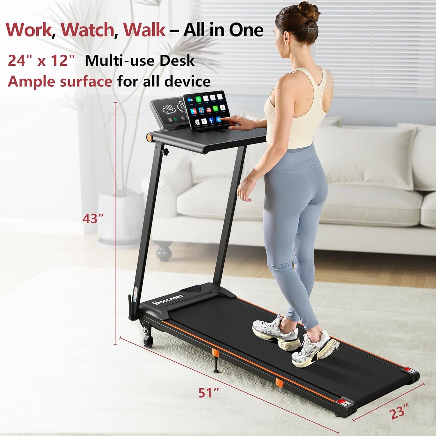 Treadmill with Incline, 3 in 1 under Desk Treadmill Walking Pad with Removable Desk Workstation 3.5HP Foldable Compact Walking Treadmills for Home Small Office with Wristband Remote Control