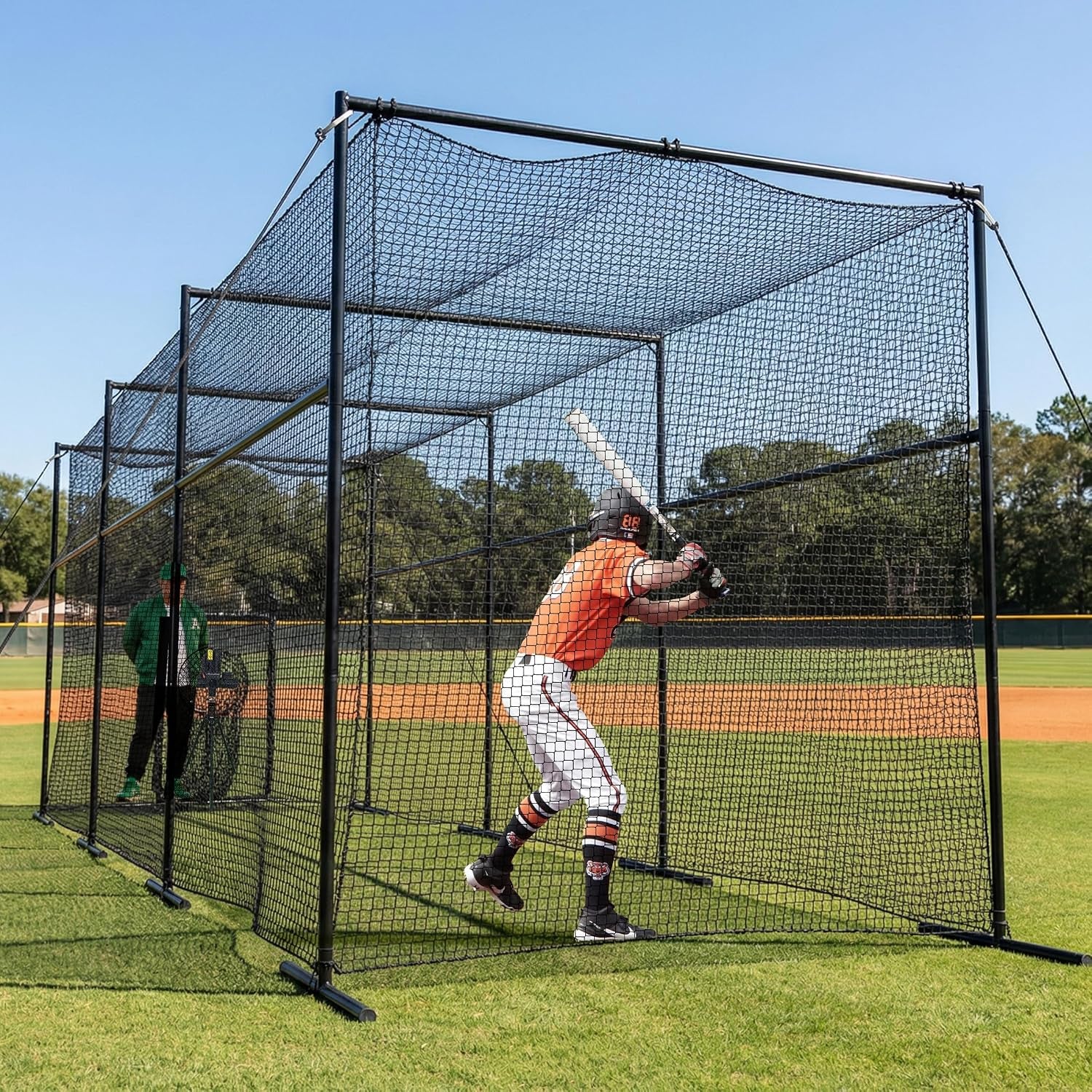 40FT Batting Cage, Baseball Softball Hitting Cage Net and Frame, Heavy Duty Baseball Softball Training Equipment, Framed Batting Cage Complete Package for Hitting and Pitching Practice, Black