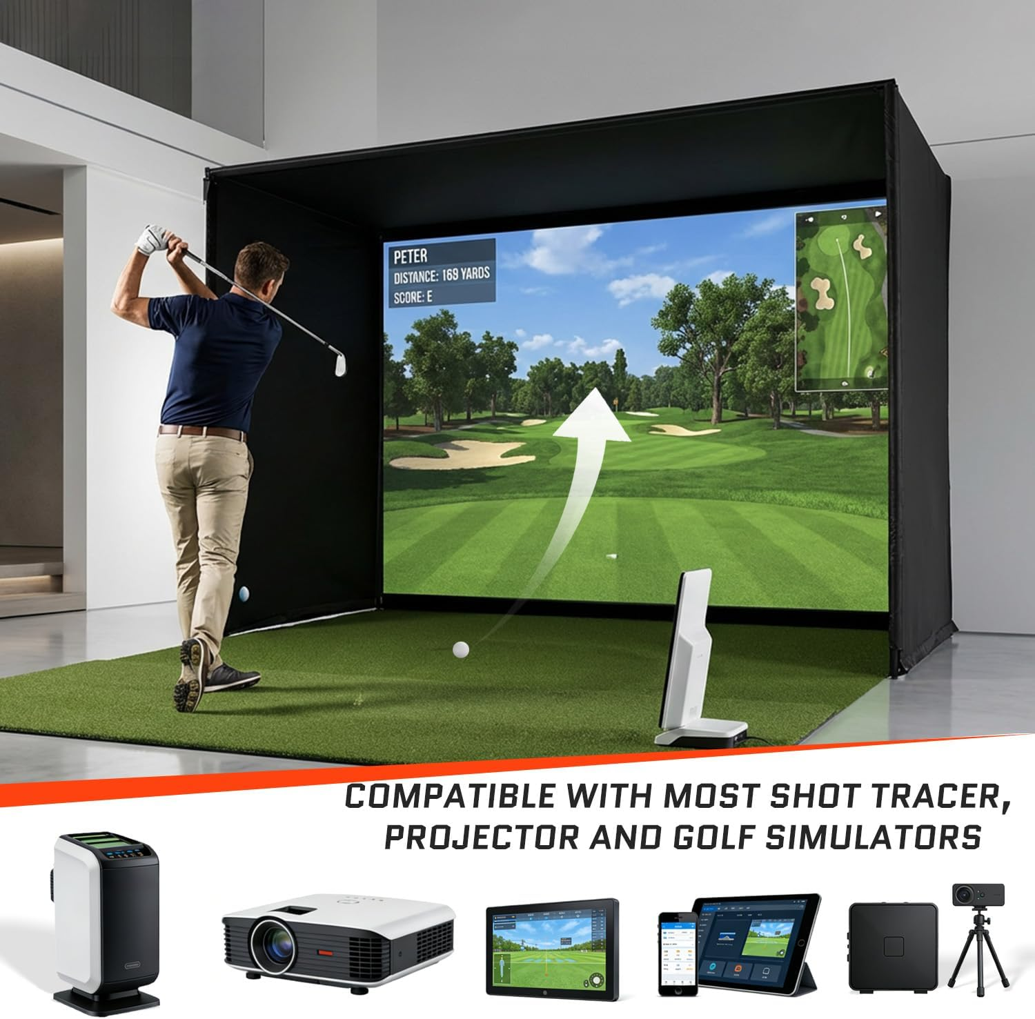 Upgraded Golf Simulator Enclosure, 10 X 8 Ft Golf Simulators for Home, HD Triple Layer Impact Screen, Foam Padding Steel Frame, Side Barrier Netting & Lightproof Cloth