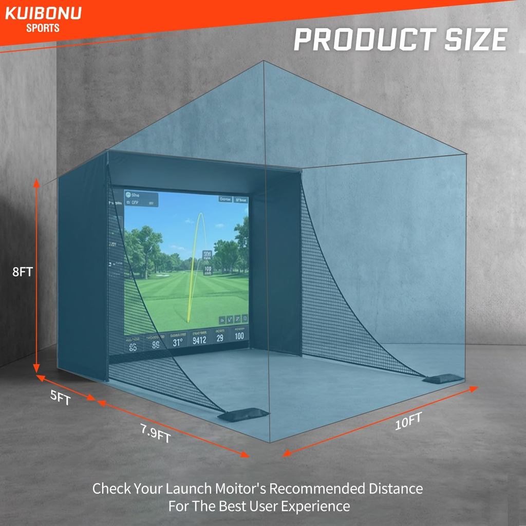 Upgraded Golf Simulator Enclosure, 10 X 8 Ft Golf Simulators for Home, HD Triple Layer Impact Screen, Foam Padding Steel Frame, Side Barrier Netting & Lightproof Cloth