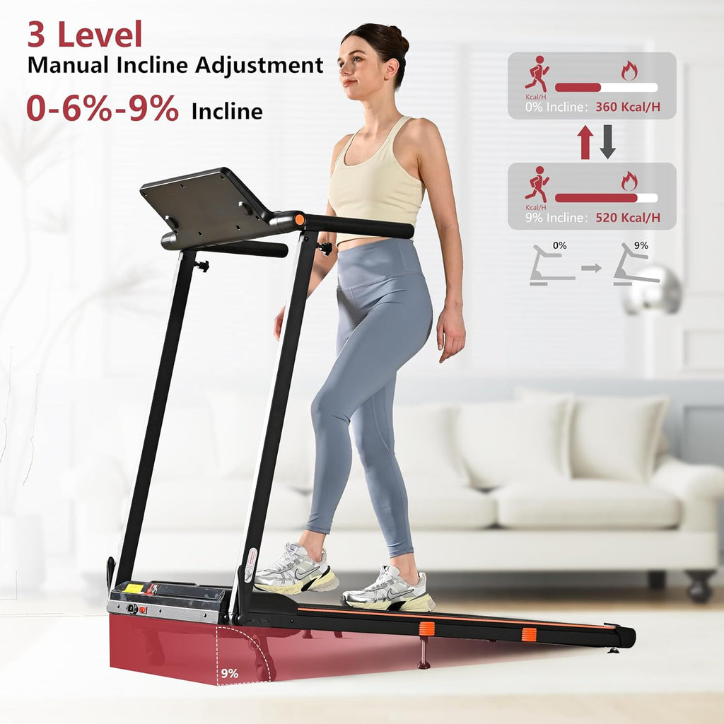 Treadmill with Incline, 3 in 1 under Desk Treadmill Walking Pad with Removable Desk Workstation 3.5HP Foldable Compact Walking Treadmills for Home Small Office with Wristband Remote Control