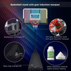 4.76 Ft. to 10 Ft. Black Metal Portable Basketball Hoop Height Adjustment with LED Lights