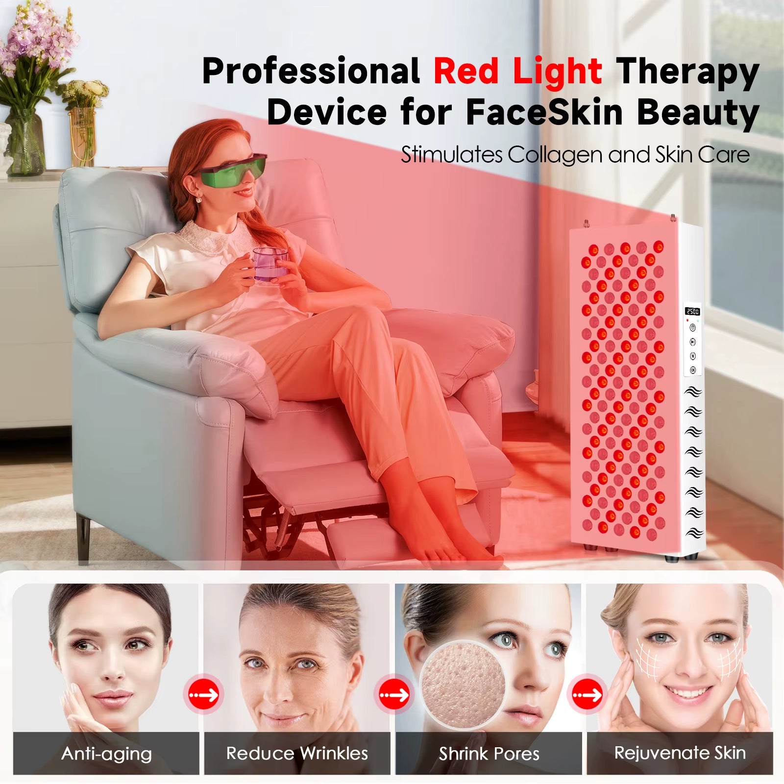 Red Light Therapy for Body Face Panel Lamp 850Nm 660Nm 600W near Infrared Light LED Health Beauty Devices for Face Body Muscle