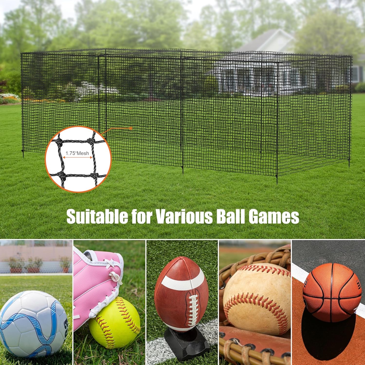 Baseball Batting Cage Nets,20‘L/ 35'L/55'L/70'L Baseball and Softball Cage Netting, Enclosed HDPE #30 /#45 Netting Batting Cages for Backyard and Indoor (NET ONLY)