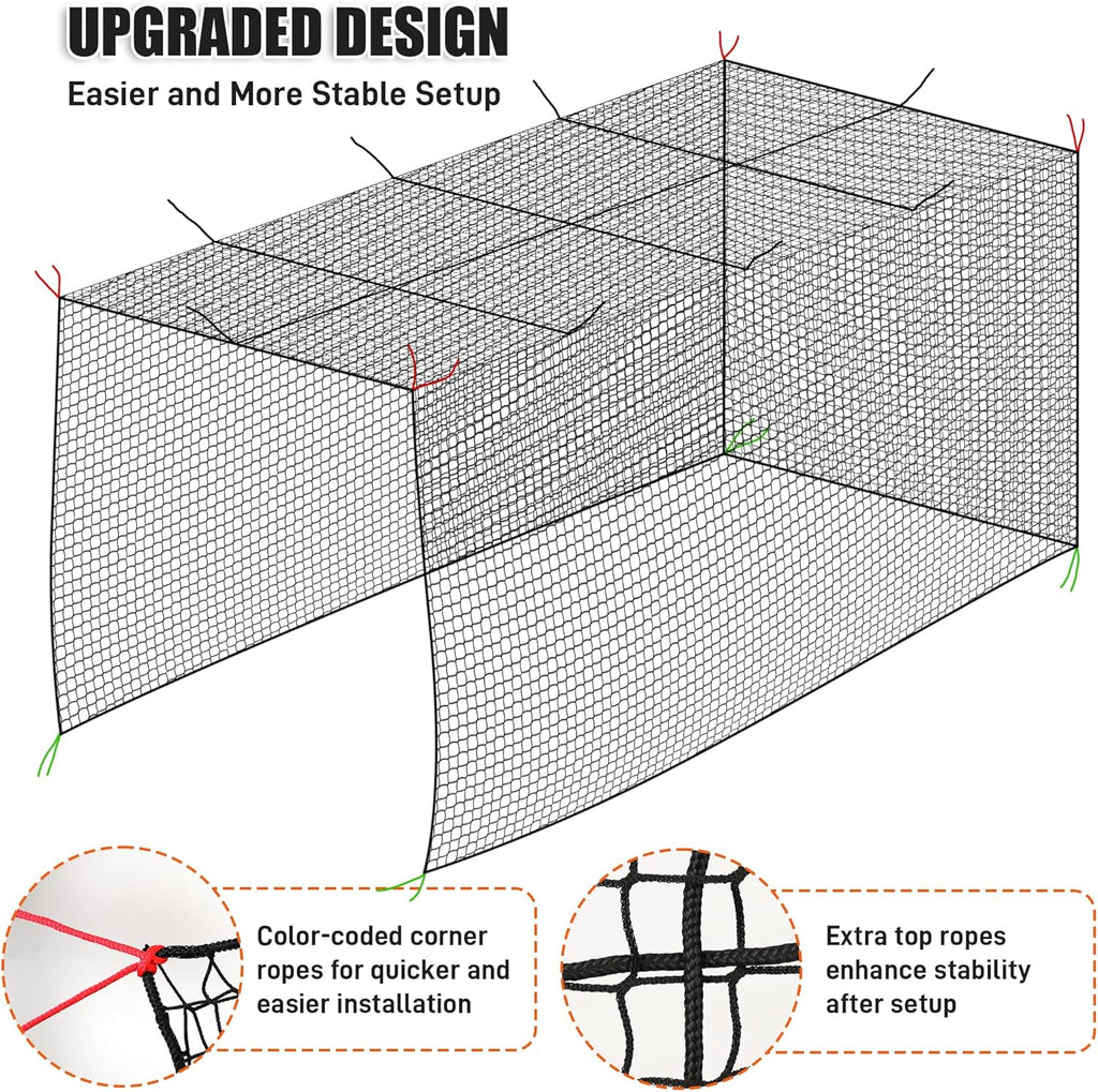 Baseball Batting Cage Net, 10X10X20/10X10X35Ft Softball Baseball Batting Netting for Backyard, Portable Hitting Practice Training Only Net with Carabiners & Carry Bag for Home Indoor Outdoor