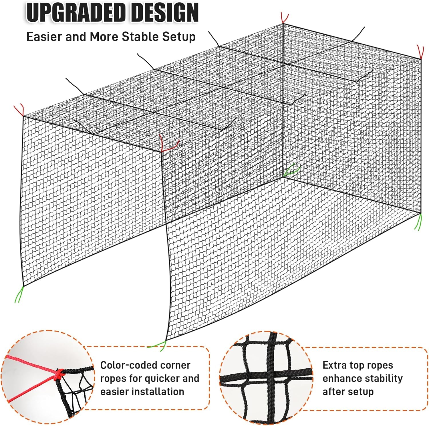 Baseball Batting Cage Net, 10X10X20/10X10X35Ft Softball Baseball Batting Netting for Backyard, Portable Hitting Practice Training Only Net with Carabiners & Carry Bag for Home Indoor Outdoor