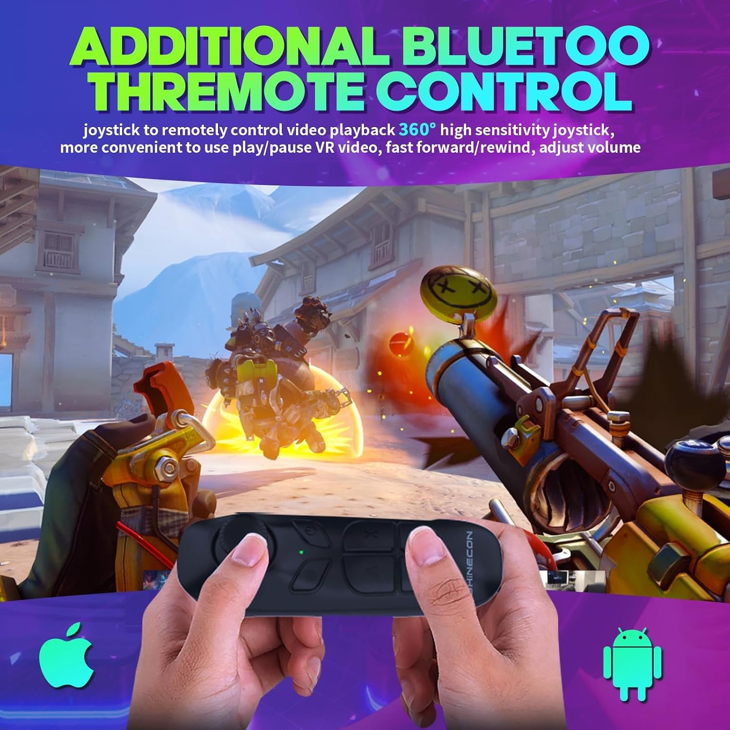 VR Headset for Smartphones, Bluetooth Game Controller, Aspheric HD Lenses for Immersive 3D Movies & Games, Adjustable Toggle Focus & IPD, Advanced Cooling System (Fits 4.7-6 Inch Phones)