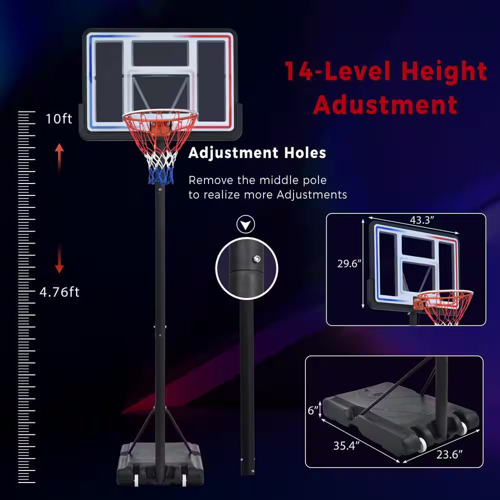 4.76-10Ft Height Adjustable Portable Basketball Hoop Basketball System, Waterproof, Good Gift for Kid