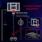 4.76-10Ft Height Adjustable Portable Basketball Hoop Basketball System, Waterproof, Good Gift for Kid