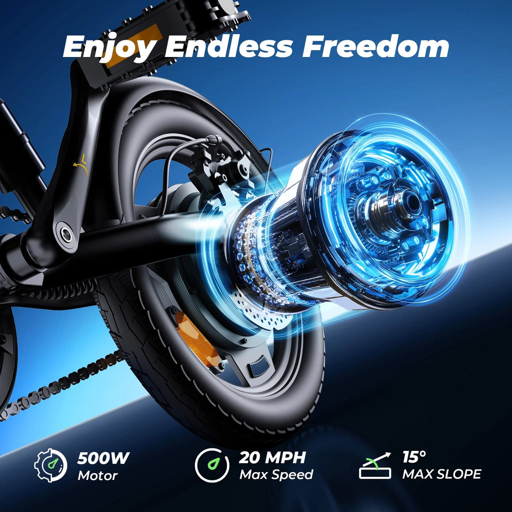 14" Foldable Electric Bicycle for Adults,500W 42V 10Ah Electric Bike,Lcd,20Mph Commuter E Bike for Teen