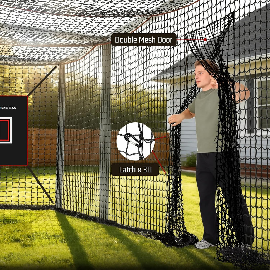 Baseball Batting Cage Net, Frame Not Include, Baseball and Softball Cage Netting with Door, Target Cloth, Heavy Duty Enclosed Hitting Cage Net for Backyard and Indoor
