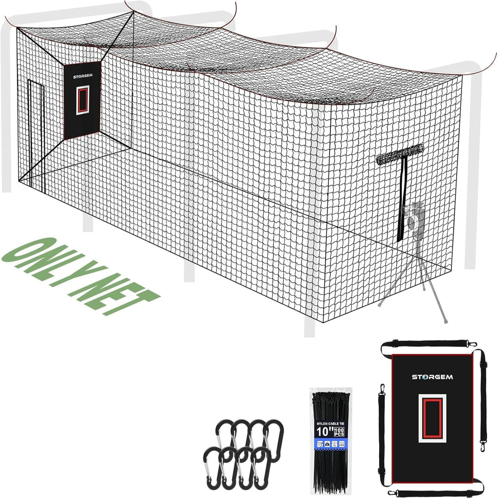 Baseball Batting Cage Net, Frame Not Include, Baseball and Softball Cage Netting with Door, Target Cloth, Heavy Duty Enclosed Hitting Cage Net for Backyard and Indoor