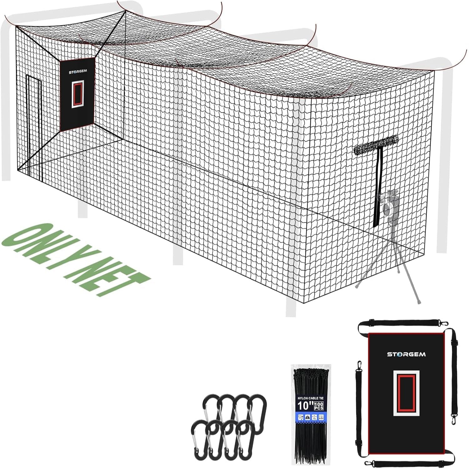 Baseball Batting Cage Net, Frame Not Include, Baseball and Softball Cage Netting with Door, Target Cloth, Heavy Duty Enclosed Hitting Cage Net for Backyard and Indoor