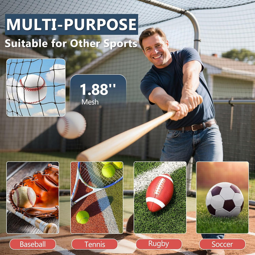 Batting Cage Net 55'L/35'L/20'L, Fully Enclosed Baseball & Softball Cage Netting - NET ONLY - Not Include Poles and Frame - PE Hitting Cage Net with Door, Batting Nets for Baseball Backyard