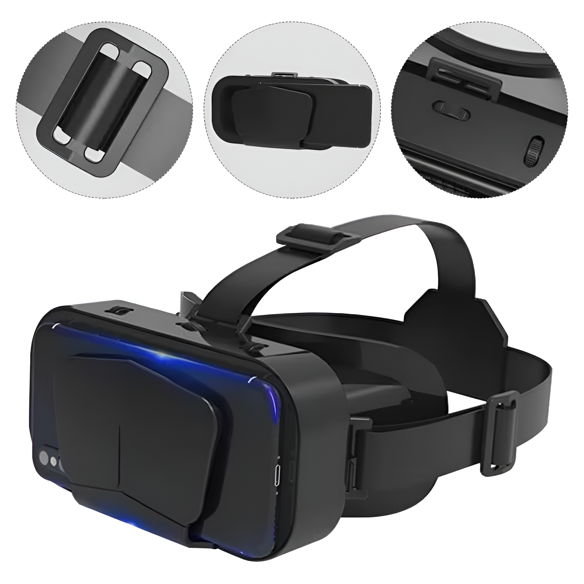 Virtual Reality VR Headset 3D Glasses Black Stereo Headphones for 4.7-7 In. Phones with 360° Experience