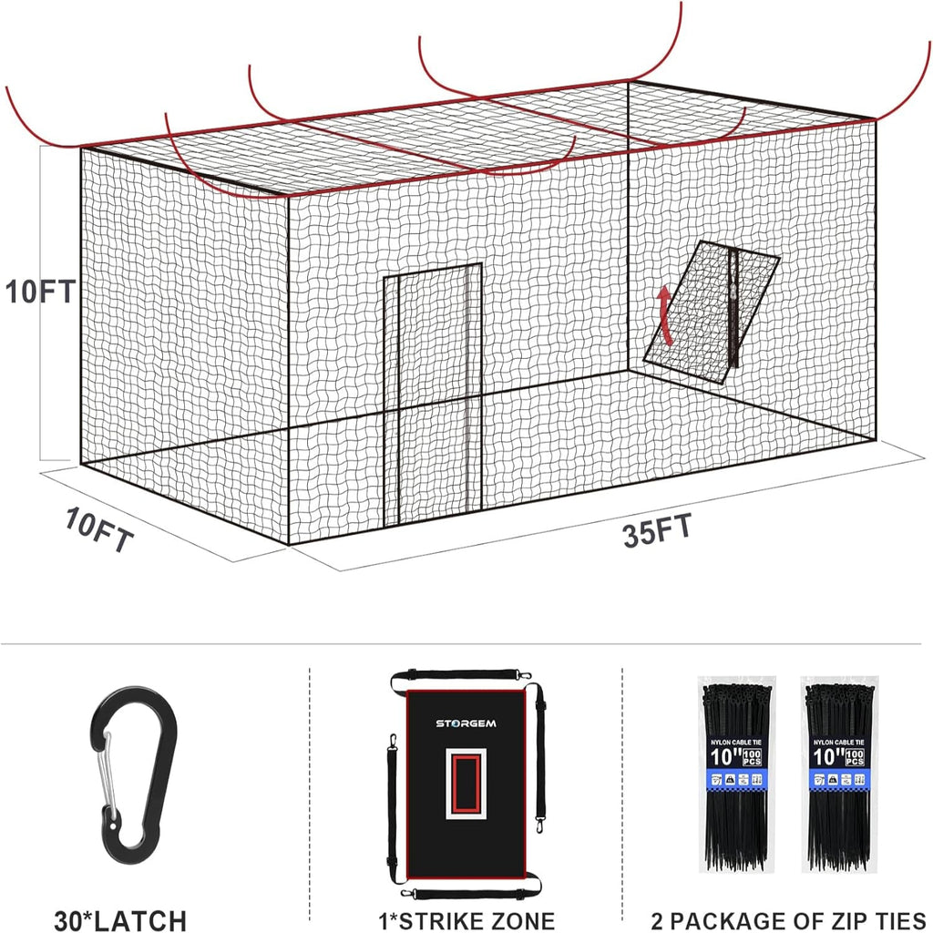 Baseball Batting Cage Net, Frame Not Include, Baseball and Softball Cage Netting with Door, Target Cloth, Heavy Duty Enclosed Hitting Cage Net for Backyard and Indoor