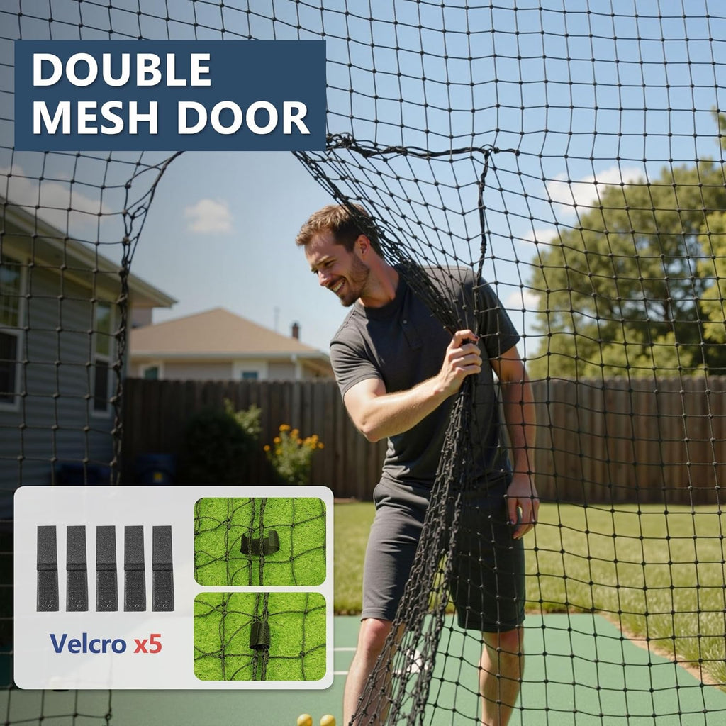 Batting Cage Net 55'L/35'L/20'L, Fully Enclosed Baseball & Softball Cage Netting - NET ONLY - Not Include Poles and Frame - PE Hitting Cage Net with Door, Batting Nets for Baseball Backyard