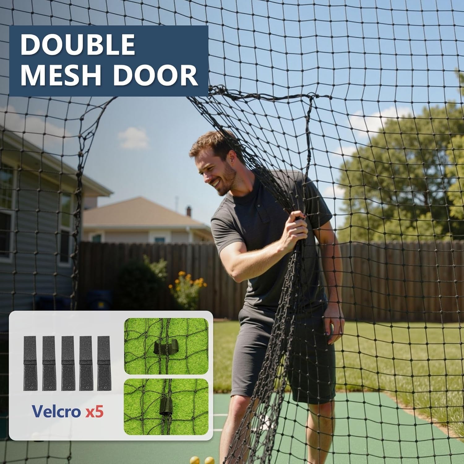 Batting Cage Net 55'L/35'L/20'L, Fully Enclosed Baseball & Softball Cage Netting - NET ONLY - Not Include Poles and Frame - PE Hitting Cage Net with Door, Batting Nets for Baseball Backyard