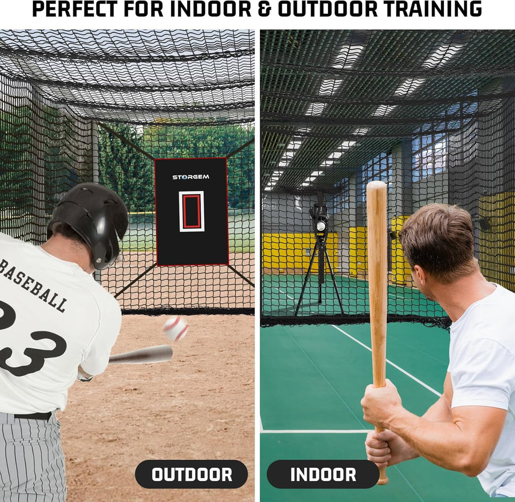 Baseball Batting Cage Net, Frame Not Include, Baseball and Softball Cage Netting with Door, Target Cloth, Heavy Duty Enclosed Hitting Cage Net for Backyard and Indoor