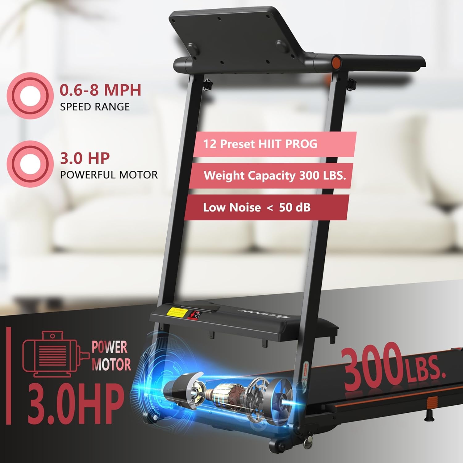 Treadmill with Incline, 3 in 1 under Desk Treadmill Walking Pad with Removable Desk Workstation 3.5HP Foldable Compact Walking Treadmills for Home Small Office with Wristband Remote Control