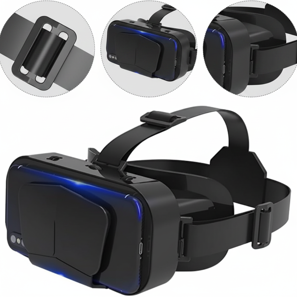 VR Headset 3D Glasses, 4.7-7 Inch Phone Universal Large Screen 360° Panorama Anti-Blue Light Adjustable Pupil Distance Stereo Headphones for Movies & Games
