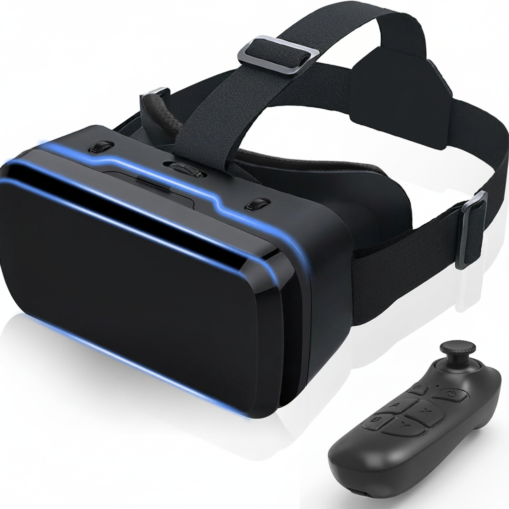 VR Headset for Smartphones, Bluetooth Game Controller, Aspheric HD Lenses for Immersive 3D Movies & Games, Adjustable Toggle Focus & IPD, Advanced Cooling System (Fits 4.7-6 Inch Phones)